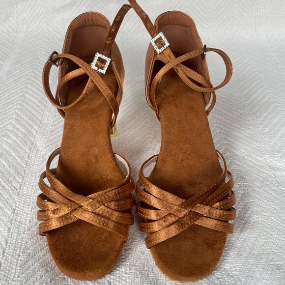 Copper Strappy Ballroom Dance Shoes with sparkly stone strap closure size 7/38 - Picture 1 of 8